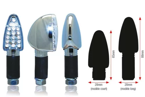 Semnalizatoare LED Bihr Triangle corp cromat, lentilă transparentă (pereche), scurte 01-070SCH