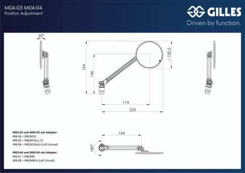 Oglindă stânga Gilles Tooling M04-03-L-BD