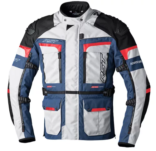 Geacă moto textil damă RST Pro Series Adventure-X argintiu/albastru/roșu