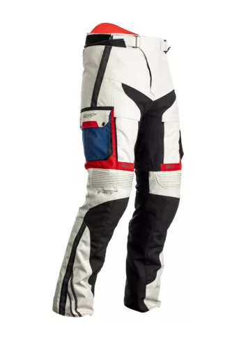 Pantaloni moto textil damă RST Pro Series Adventure-X alb gheață/albastru/roșu