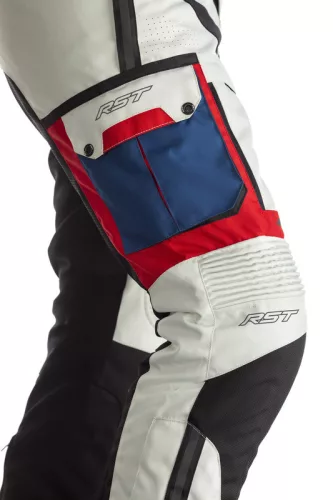 Pantaloni moto textil damă RST Pro Series Adventure-X alb gheață/albastru/roșu