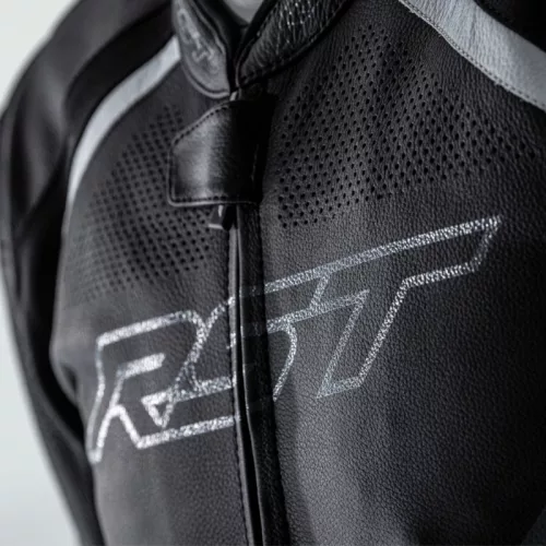 Geacă moto piele cu airbag RST Sabre negru/alb