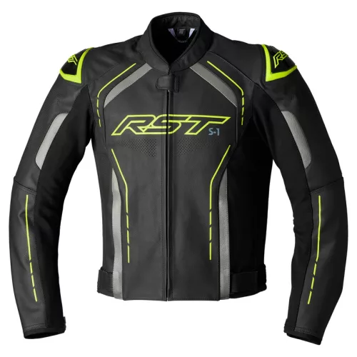 Geacă moto piele RST S1 galben fluo