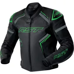 Geacă moto piele RST S1 D3O negru/verde fluo