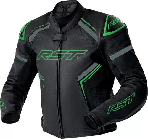 Geacă moto piele RST S1 D3O negru/verde fluo