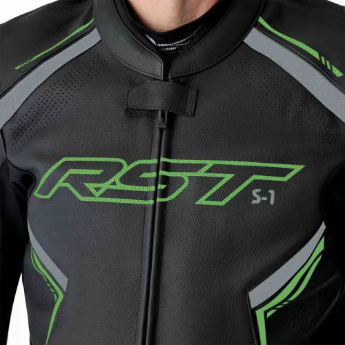 Geacă moto piele RST S1 D3O negru/verde fluo