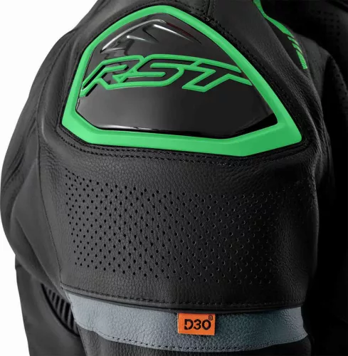 Geacă moto piele RST S1 D3O negru/verde fluo