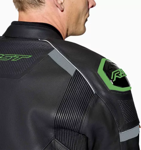 Geacă moto piele RST S1 D3O negru/verde fluo