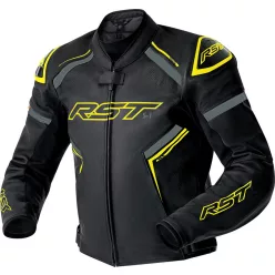 Geacă moto piele RST S1 D3O negru/galben fluo
