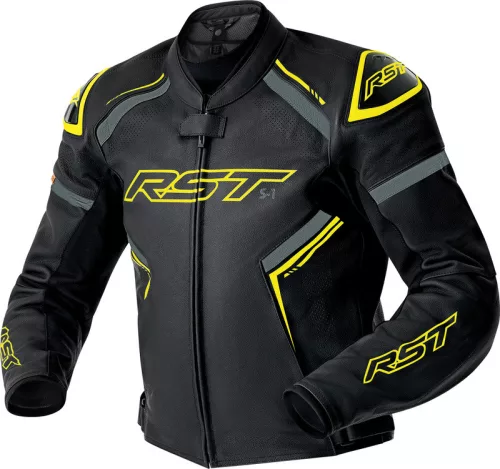Geacă moto piele RST S1 D3O negru/galben fluo