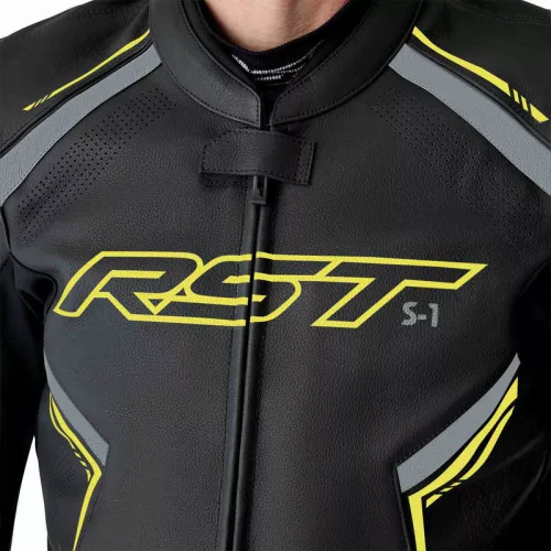 Geacă moto piele RST S1 D3O negru/galben fluo