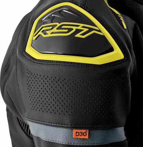 Geacă moto piele RST S1 D3O negru/galben fluo