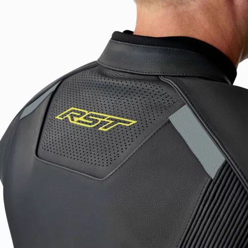Geacă moto piele RST S1 D3O negru/galben fluo