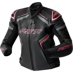 Geacă moto piele damă RST S1 D3O negru/roz