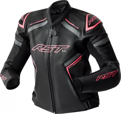 Geacă moto piele damă RST S1 D3O negru/roz