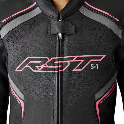 Geacă moto piele damă RST S1 D3O negru/roz