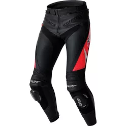 Pantaloni moto piele RST TracTech Evo D3O negru/roșu fluo