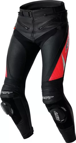 Pantaloni moto piele RST TracTech Evo D3O negru/roșu fluo