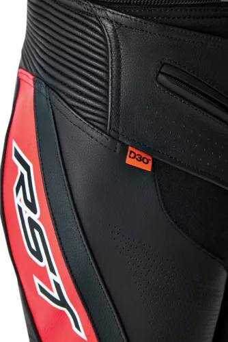 Pantaloni moto piele RST TracTech Evo D3O negru/roșu fluo
