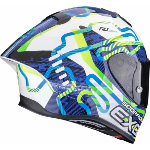 Casca Scorpion EXO-R1 EVO II AIR Cornering Alb Albastru Verde