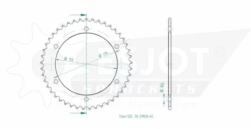 Pinion spate Esjot 45T oțel 50-29028-45