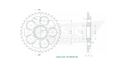 Pinion spate Esjot 36T oțel 50-29020-36