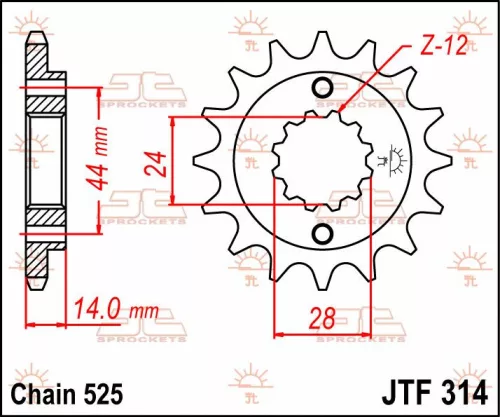 Pinion față JT Sprockets 16T oțel JTF314.16