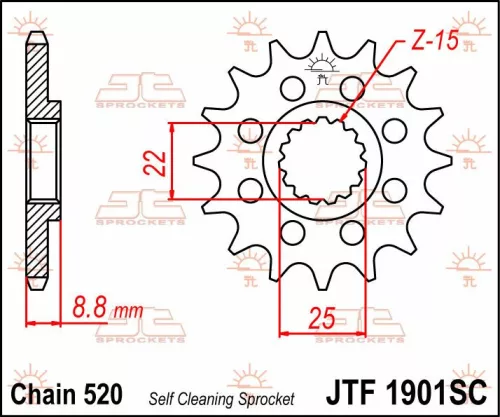 Pinion față JT Sprockets 15T oțel JTF1901.15SC