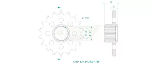 Pinion față Esjot 18T oțel 50-29034-18S