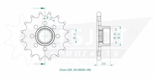 Pinion față Esjot 16T oțel 50-29050-16S