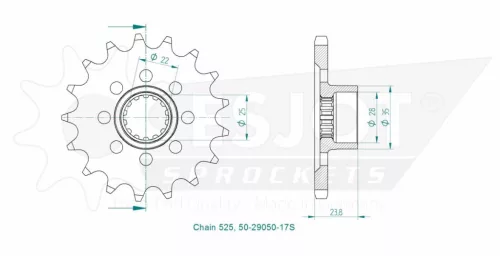 Pinion față Esjot 17T oțel 50-29050-17S
