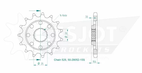 Pinion față Esjot 15T oțel 50-29052-15S