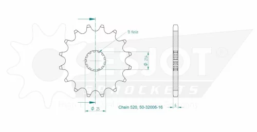 Pinion față Esjot 16T oțel 50-32006-16