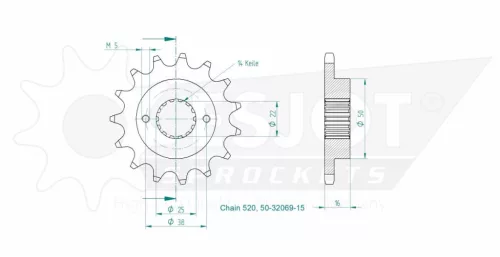 Pinion față Esjot 15T oțel 50-32069-15