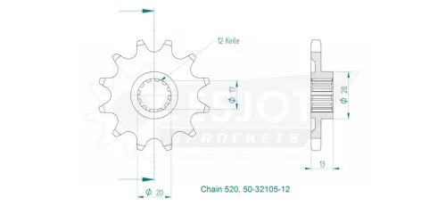 Pinion față Esjot 12T oțel 50-32105-12