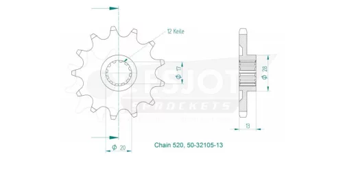 Pinion față Esjot 13T oțel 50-32105-13