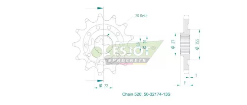 Pinion față Esjot 13T oțel 50-32174-13S