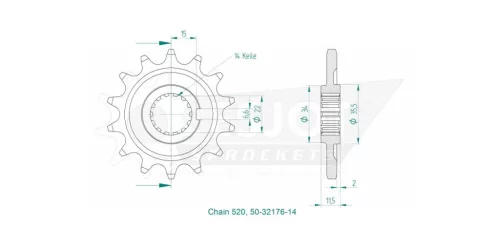 Pinion față Esjot 14T oțel 50-32176-14