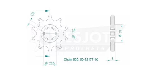 Pinion față Esjot 10T oțel 50-32177-10