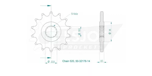 Pinion față Esjot 14T oțel 50-32178-14