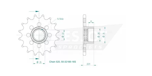 Pinion față Esjot 16T oțel 50-32185-16S