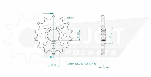 Pinion față Esjot 14T oțel 50-32070-14S