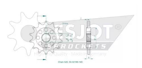 Pinion față Esjot 14T oțel 50-32196-14S