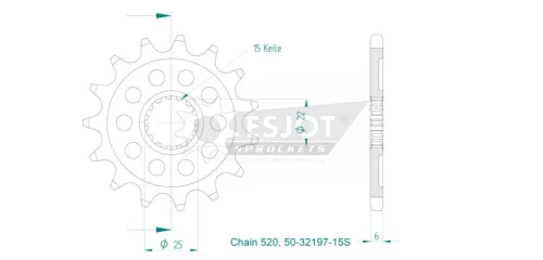 Pinion față Esjot 15T oțel 50-32197-15S