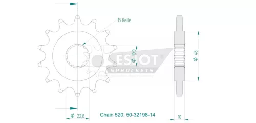 Pinion față Esjot 14T oțel 50-32198-14