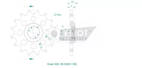 Pinion față Esjot 16T oțel 50-32201-16S