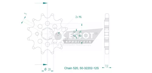 Pinion față Esjot 12T oțel 50-32202-12S