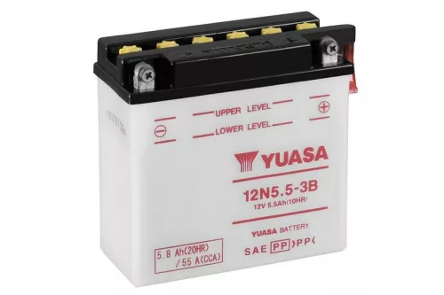 Baterie moto Yuasa 12N5-3B convențională fără electrolit, 12V 5Ah