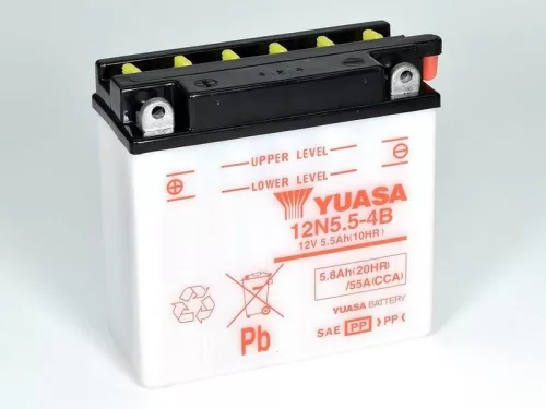 Baterie moto Yuasa 12N5.5-4B convențională fără electrolit, 12V 5,8Ah
