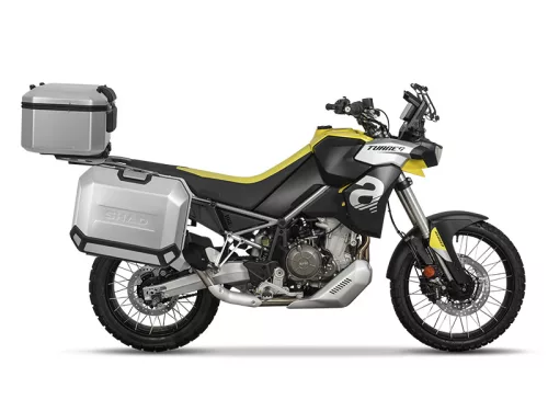 Set complet de cutii de aluminiu SHAD TERRA, 37L cutie centrala si 36L / 47L cutii laterale, incluzand set de montaj si placa SHAD Aprilia Tuareg 660